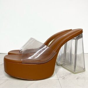 New! Larroude Dolly Lucite Clear Vinyl Brown Platform Sandal 9